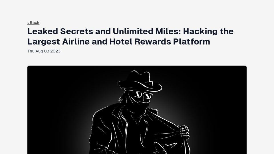 Screenshot of samcurry.net: Hacking the largest airline and hotel rewards platform (2023)