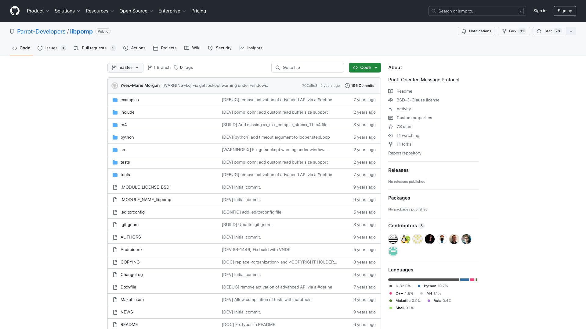 Screenshot of github.com: Printf Oriented Message Protocol