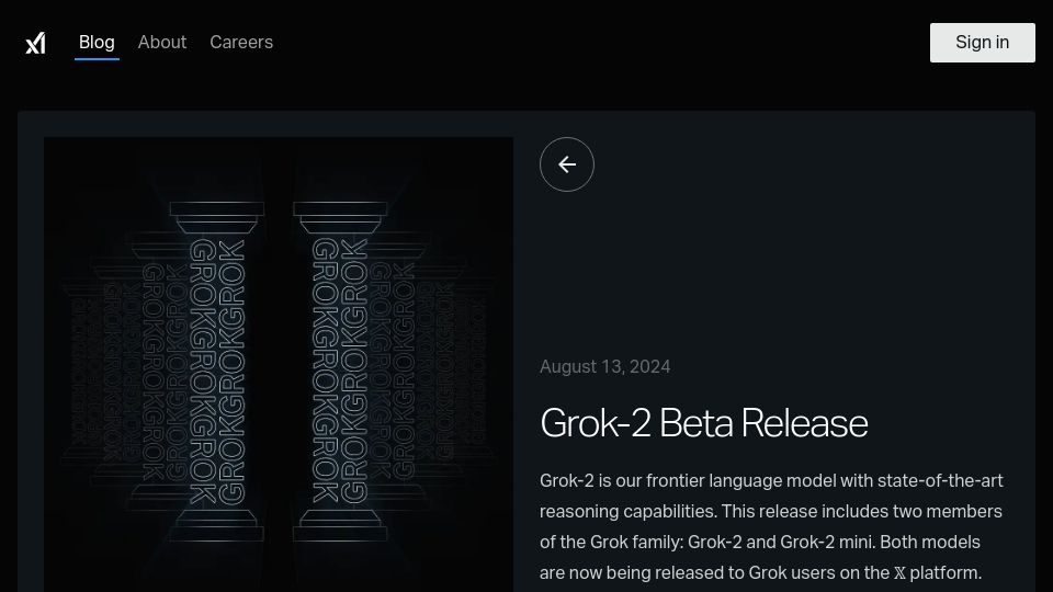 Screenshot of x.ai: Grok-2 Beta Release