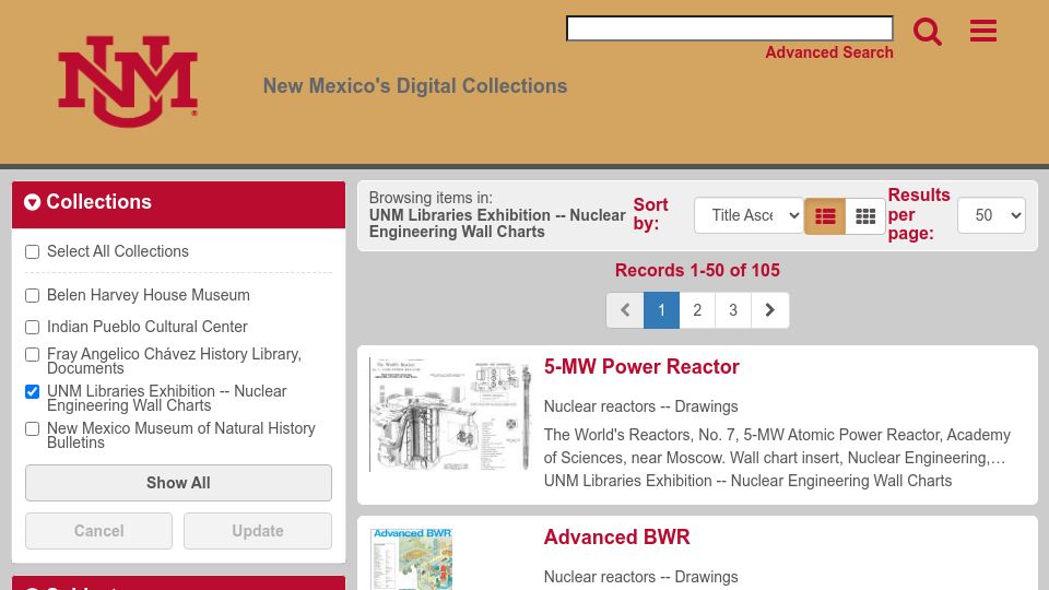 Screenshot of econtent.unm.edu: Cutaway drawings of nuclear reactors around the world