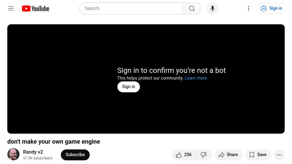 Screenshot of youtube.com: Don't make your own game engine [video]