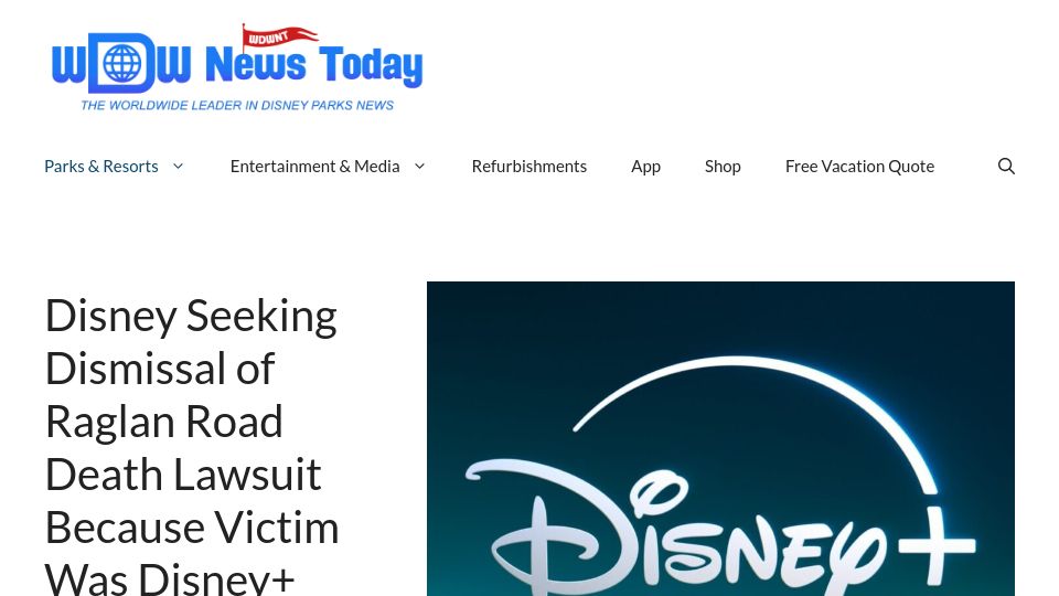 Screenshot of wdwnt.com: Disney seeks dismissal of wrongful death lawsuit citing waiver in Disney+ terms