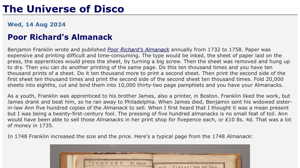 Screenshot of blog.plover.com: Poor Richard's Almanack