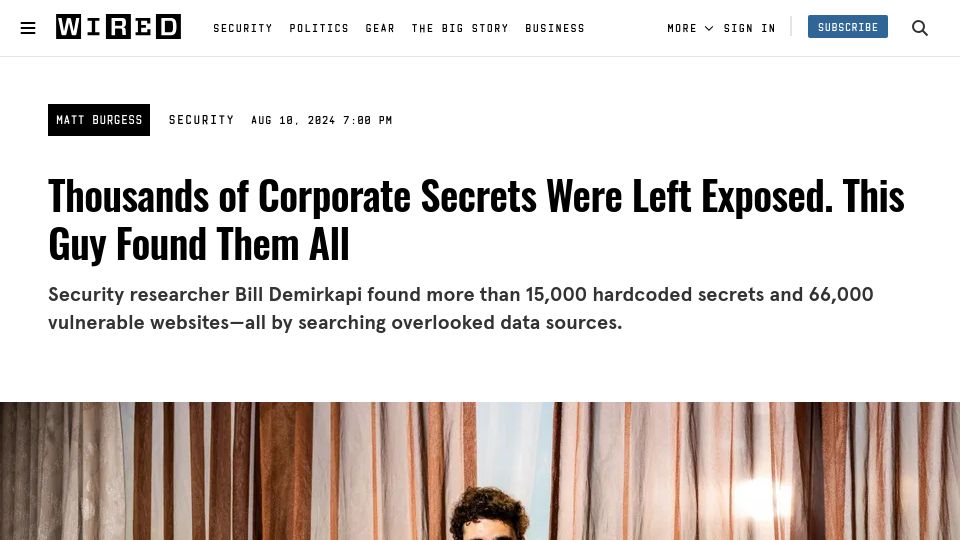 Screenshot of wired.com: Corporate Secrets Were Left Exposed. This Guy Found Them All