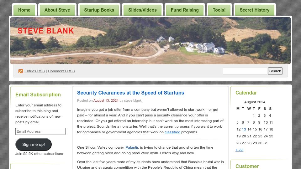 Screenshot of steveblank.com: Palantir’s accelerated security clearance plan for students