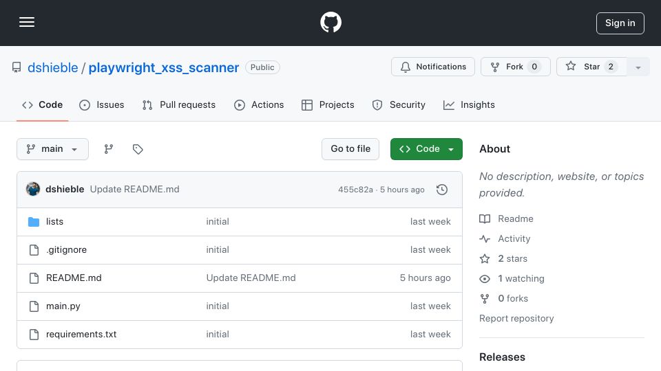 Screenshot of github.com: Show HN: Browser-based XSS scanner