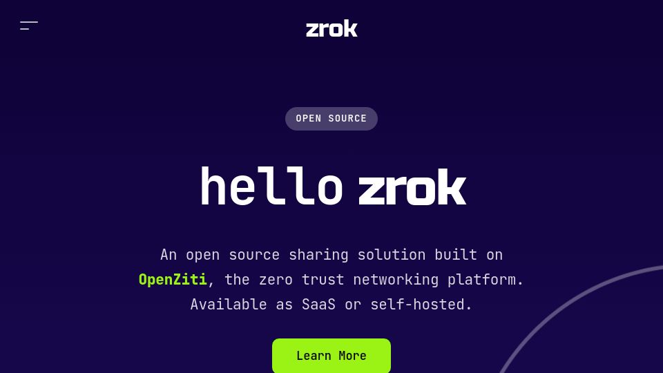 Screenshot of zrok.io: Zrok: An open source sharing solution built on OpenZiti (zero trust networking)
