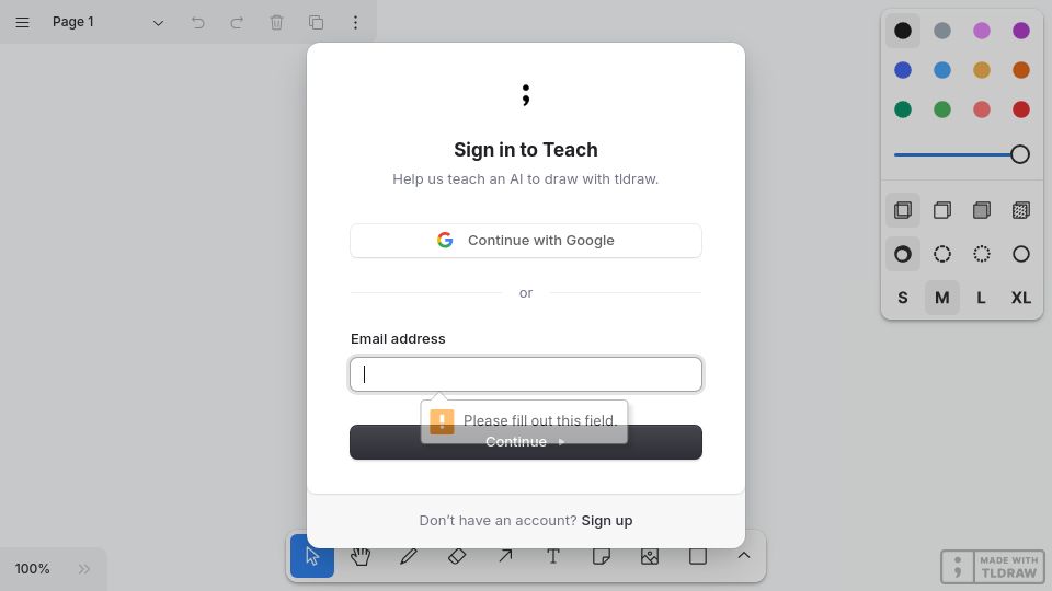 Screenshot of teach.tldraw.com: Teach TLDraw
