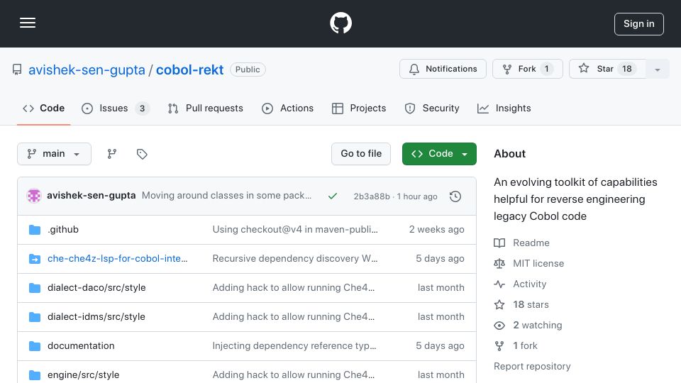 Screenshot of github.com: Show HN: COBOL-REKT, a toolkit for analysing and reverse-engineering COBOL