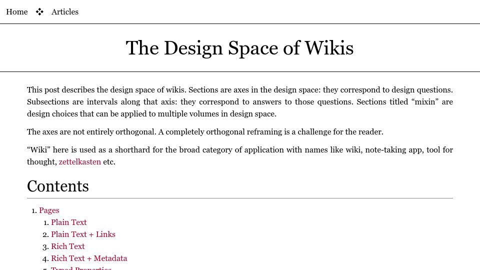 Screenshot of borretti.me: The Design Space of Wikis