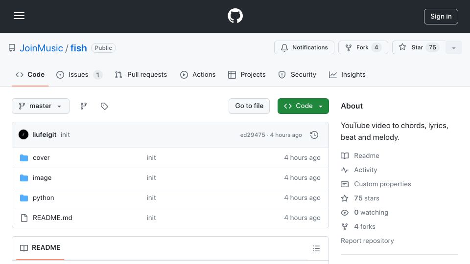 Screenshot of github.com: YouTube Video to Tabs and Lyrics