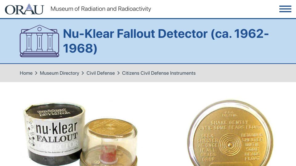 Screenshot of orau.org: Nu-Klear Fallout Detector (ca. 1962-1968)
