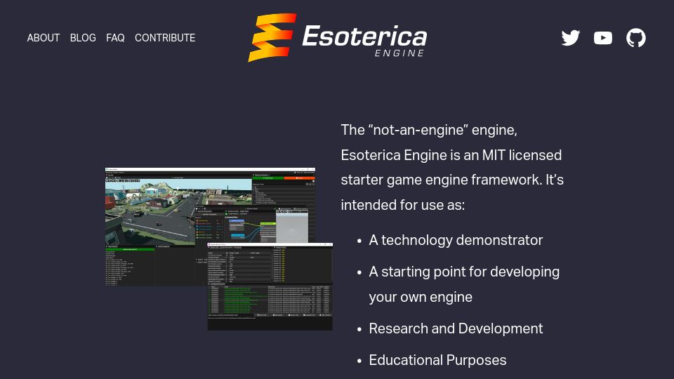Screenshot of esotericaengine.com: Esoterica Engine