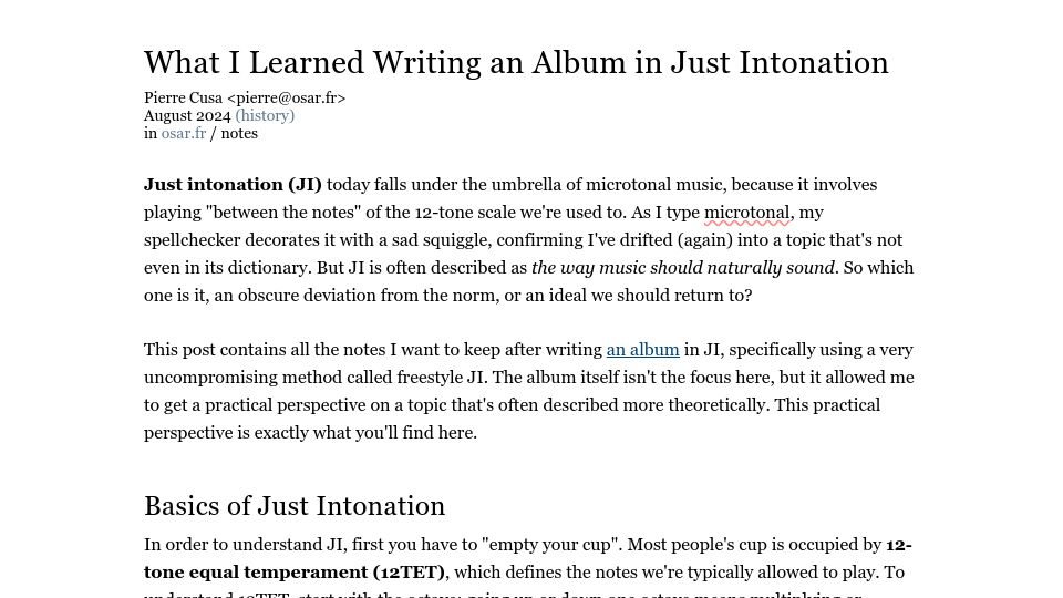 Screenshot of osar.fr: What I Learned Writing an Album in Just Intonation