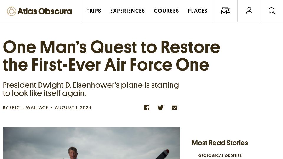 Screenshot of atlasobscura.com: One man's quest to restore the first-ever Air Force One