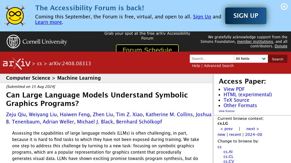 Screenshot of arxiv.org: Can Large Language Models Understand Symbolic Graphics Programs?