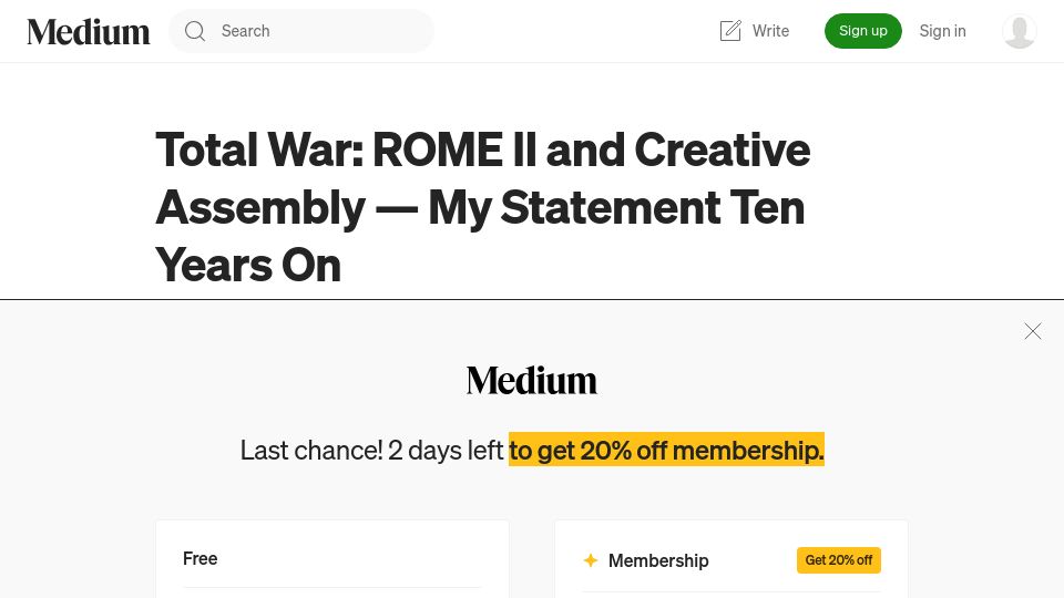 Screenshot of medium.com: Total War: Rome II and Creative Assembly – My Statement Ten Years On