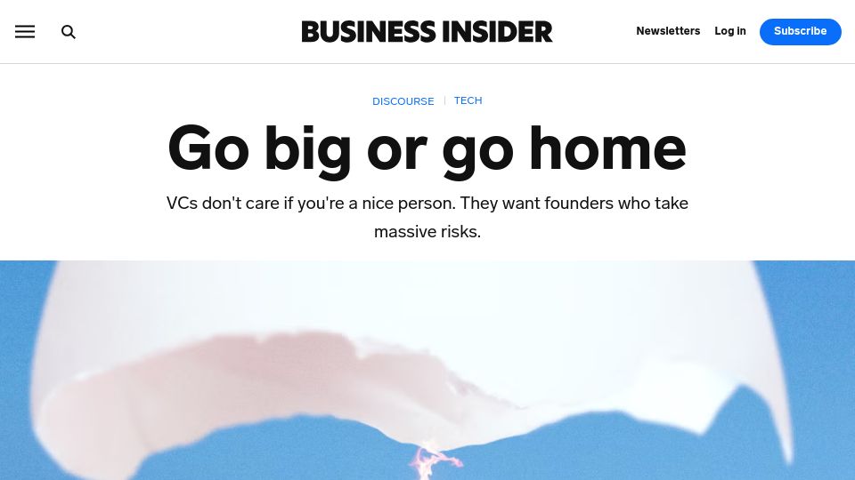 Screenshot of businessinsider.com: VCs don't care if you're nice, they want founders who take risks