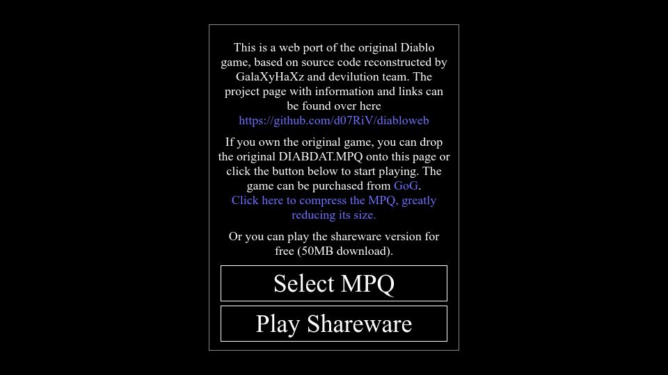 Screenshot of d07riv.github.io: Run Diablo Inside Your Web Browser