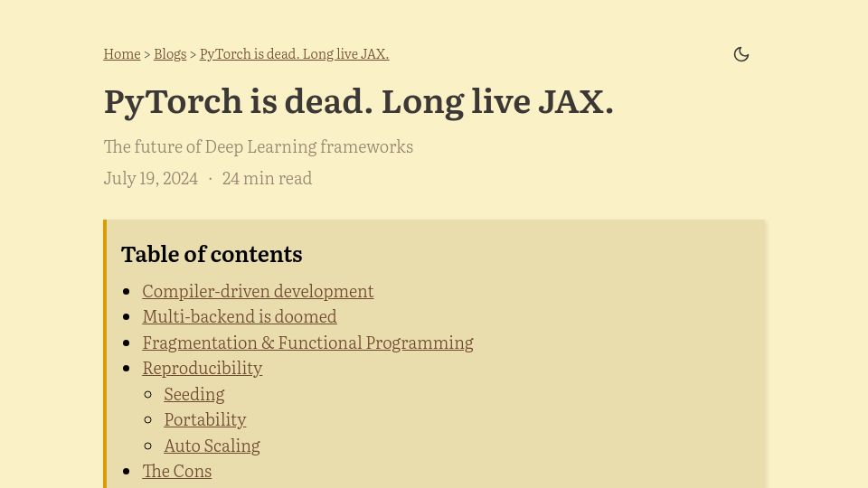 Screenshot of neel04.github.io: The future of Deep Learning frameworks