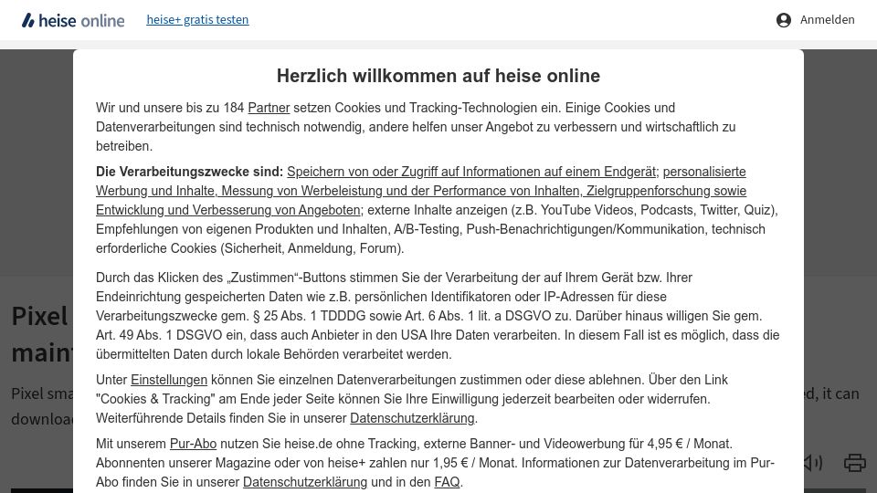 Screenshot of heise.de: Pixel smartphones delivered with secret but inactive remote maintenance