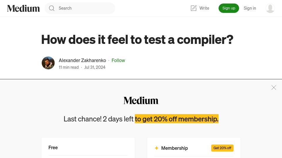 Screenshot of medium.com: How does it feel to test a compiler?