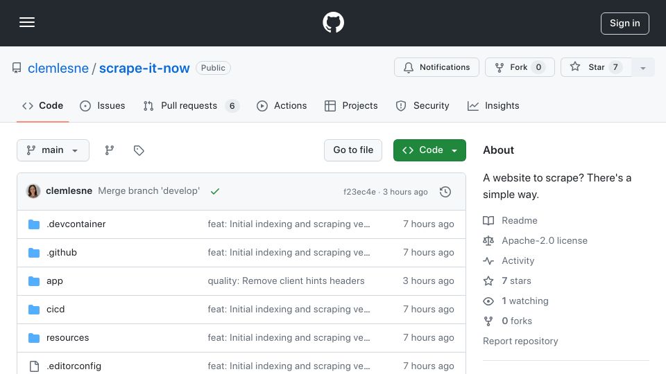 Screenshot of github.com: A web scraping CLI made for AI that is idempotent