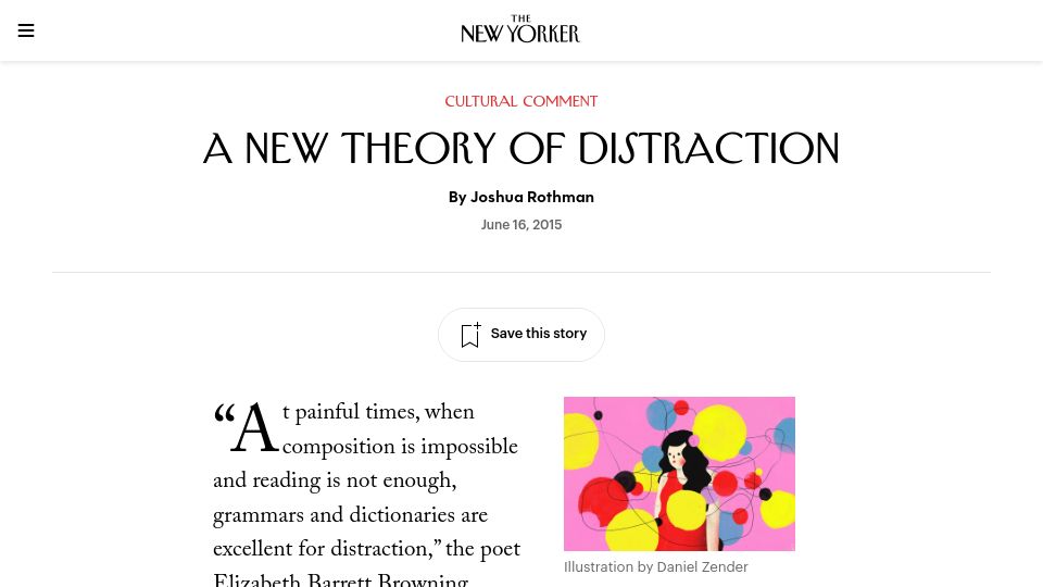 Screenshot of newyorker.com: A New Theory of Distraction (2015)