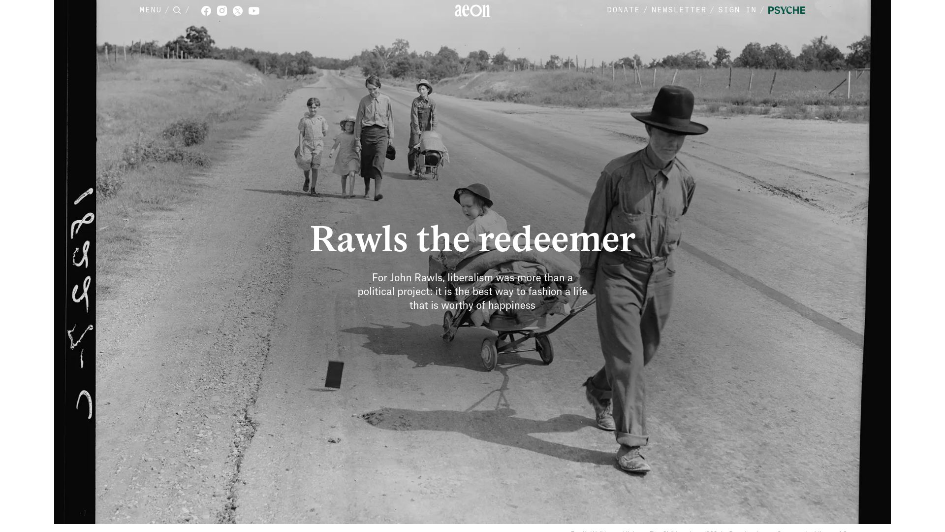 Screenshot of aeon.co: John Rawls, liberalism and what it means to live a good life