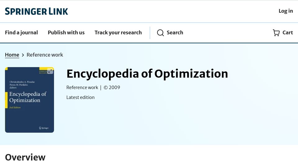 Screenshot of link.springer.com: Encyclopedia of Optimization