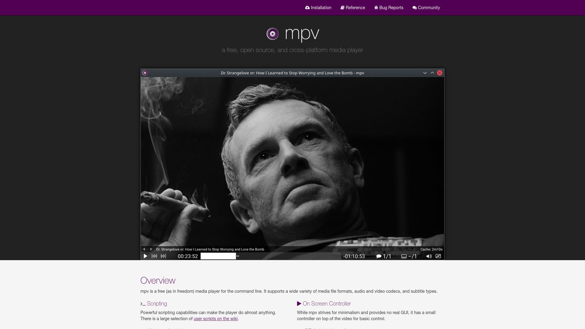 Screenshot of mpv.io: Mpv – A free, open-source, and cross-platform media player