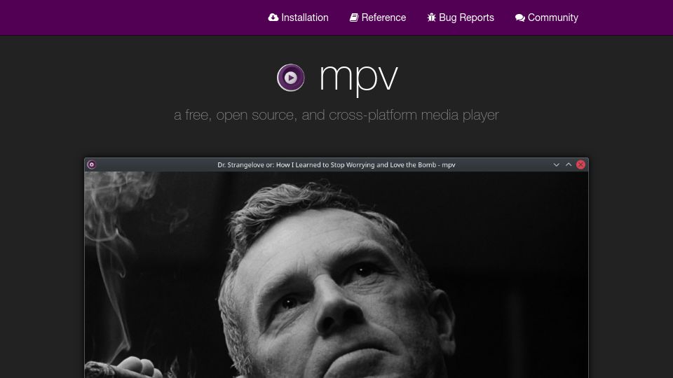 Screenshot of mpv.io: Mpv – A free, open-source, and cross-platform media player