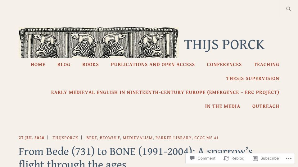 Screenshot of thijsporck.com: From Bede (731) to BONE (1991-2004): A sparrow's flight through the ages