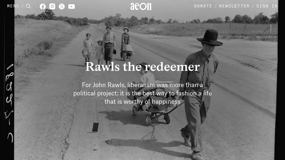 Screenshot of aeon.co: John Rawls, liberalism and what it means to live a good life