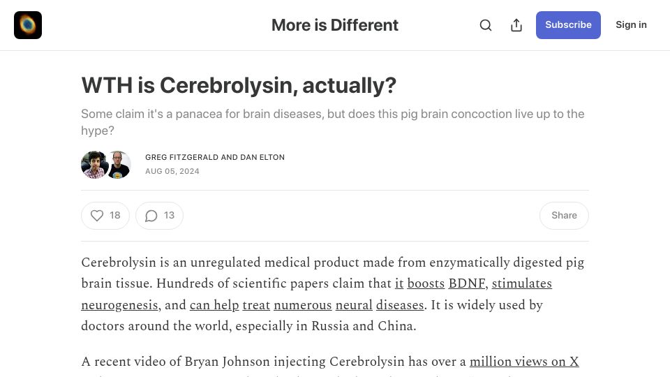 Screenshot of moreisdifferent.blog: WTH Is Cerebrolysin, Actually?