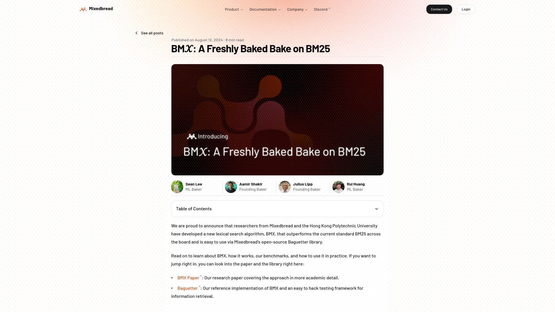 Screenshot of mixedbread.ai: BMX: A Freshly Baked Take on BM25