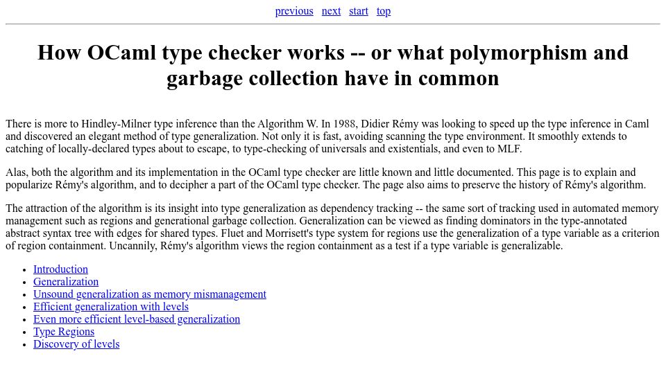 Screenshot of okmij.org: How the OCaml type checker works (2022)