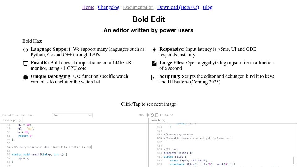 Screenshot of bold-edit.com: Bold Edit: An editor written by power users