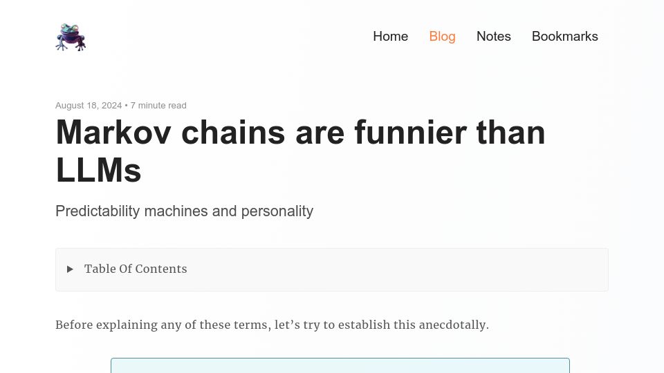 Screenshot of emnudge.dev: Markov chains are funnier than LLMs