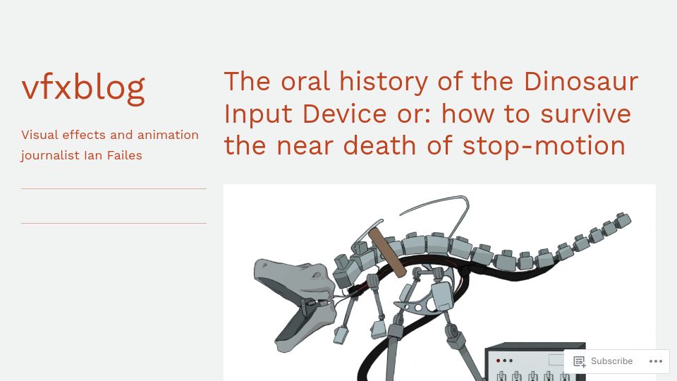 Screenshot of vfxblog.com: The oral history of the Dinosaur Input Device