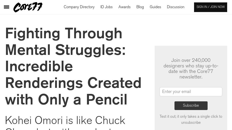 Screenshot of core77.com: Renderings Created with Only a Pencil