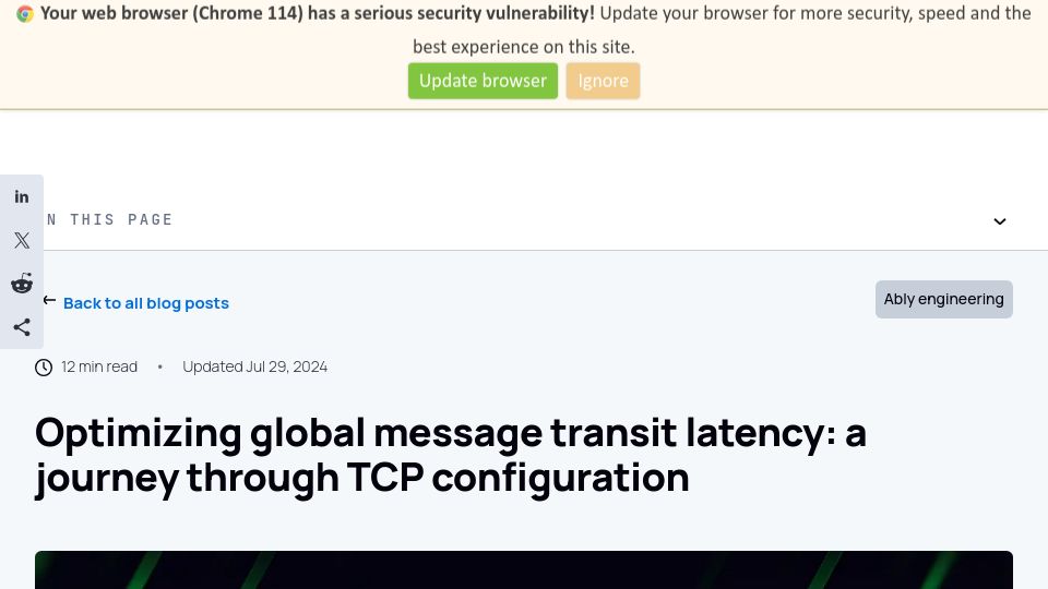 Screenshot of ably.com: Optimizing global message transit latency: a journey through TCP configuration