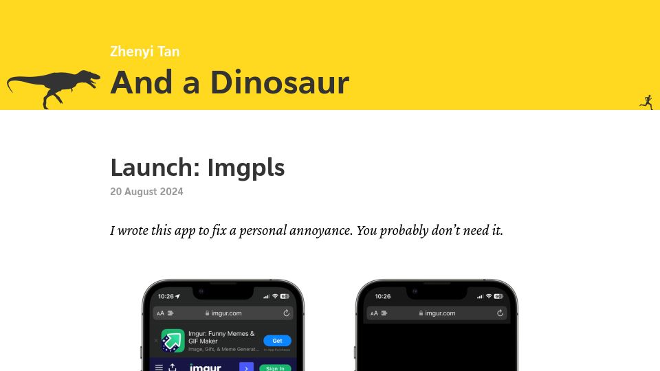 Screenshot of andadinosaur.com: Imgpls – An extension to load Imgur images directly