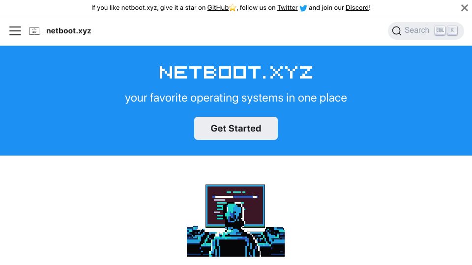 Screenshot of netboot.xyz: Netboot.xyz: your favorite operating systems in one place