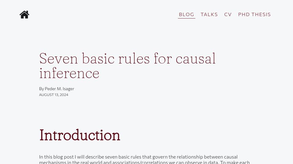 Screenshot of pedermisager.org: Seven basic rules for causal inference