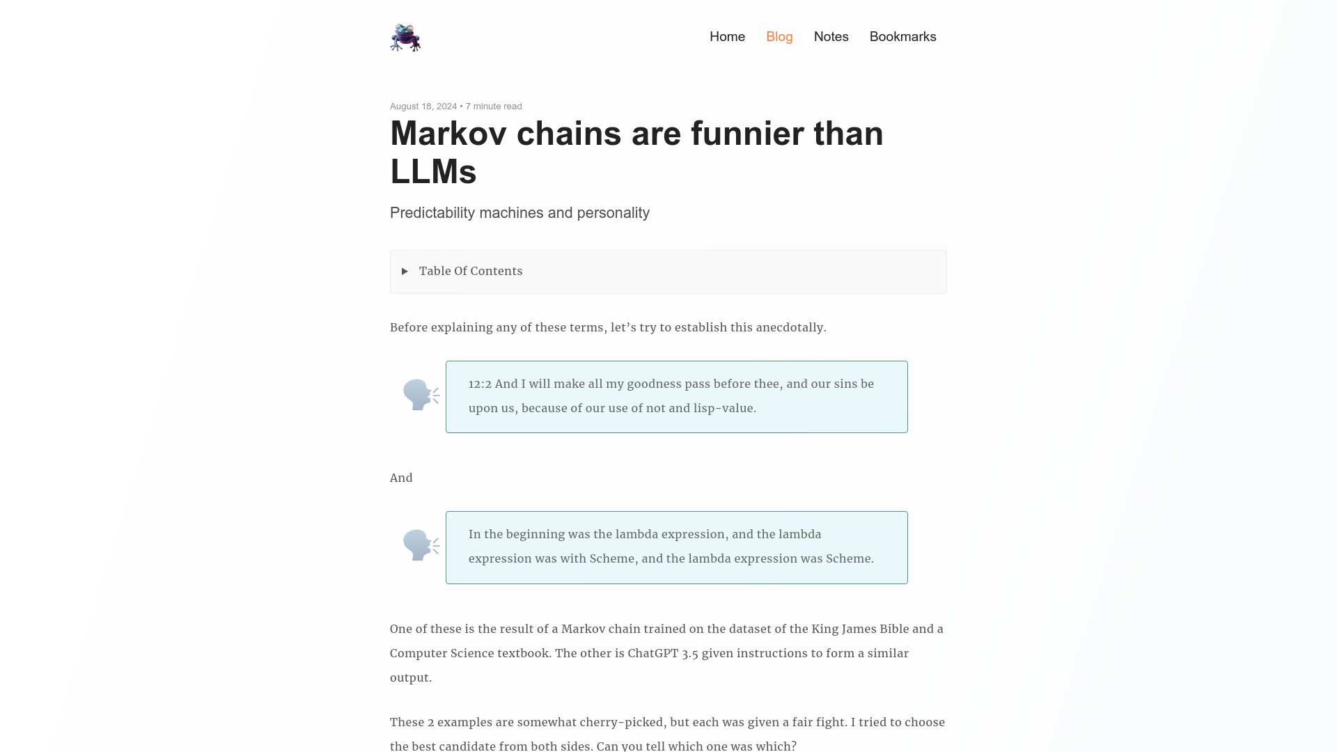 Screenshot of emnudge.dev: Markov chains are funnier than LLMs