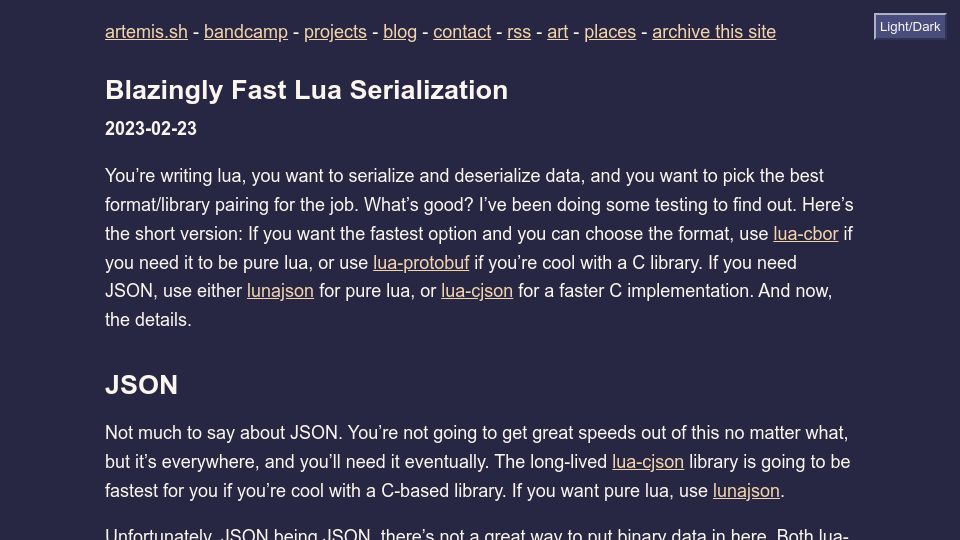 Screenshot of artemis.sh: Fast Lua Serialization (2023)
