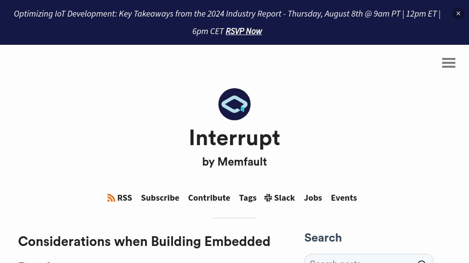 Screenshot of interrupt.memfault.com: Considerations when building embedded databases
