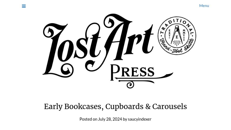 Screenshot of blog.lostartpress.com: Early Bookcases, Cupboards and Carousels