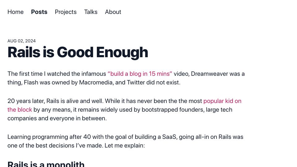 Screenshot of onurozer.me: Rails Is Good Enough